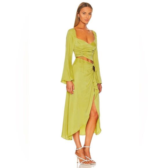 NWT For Love & Lemons Women's Allie Midi Dress in Green Size X-Small - Picture 2 of 8